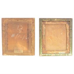 Pair of 19th century silk works, in oval mounts and gilt frames, the first example a classic figure beside a grave inscribed 'Shakespear' the second depicting a mother and children, H45cm