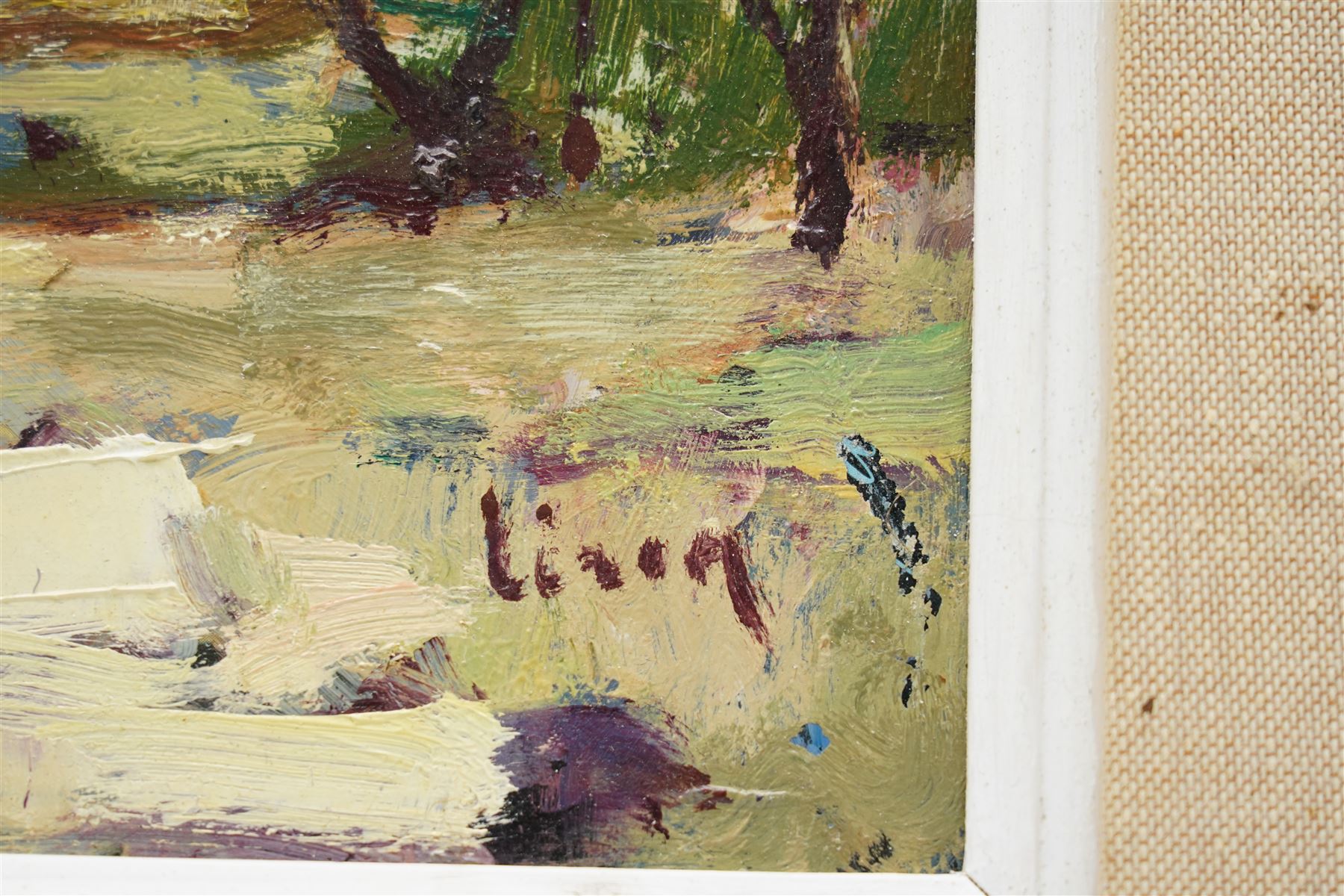 English School (20th Century): Impressionist View of Buildings and Bare Trees, oil on board indistinctly signed 23cm x 29cm