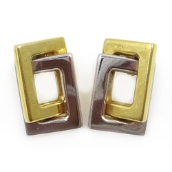  Pair of 18ct white and yellow gold rectangular link ear-rings, hallmarked  