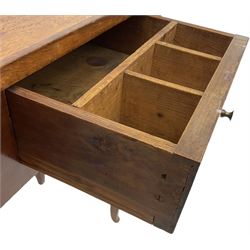 19th century Biedermeier design maple and beech side table, figured book-matched maple veneer top over single drawer, on square tapering supports terminating to pointed feet