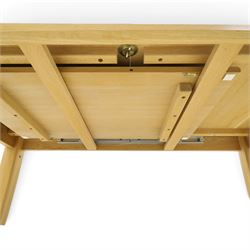 Ercol - 'Artisan' light oak extending dining table, rectangular top with canted corners, with stowable leaf extending the table to 193cm, shaped faceted supports