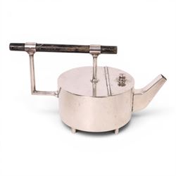 Manner of Christopher Dresser (1834-1904) - James Dixon and Sons teapot together with Hukin & Heath Christopher Dresser design coffee pot, of tapering cylindrical form with a strapwork handle, teapot H13cm 