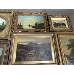 Tom Seymour (British 1840-1904): Riverside Cottage, oil on canvas signed, together with eight further landscape oils by other hands (9)