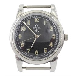 Omega British Military RAF pilots stainless steel gentleman's manual wind 17 jewels wristwatch, circa 1972, Cal. 613, serial No. 34674580, black enamel dial with broad arrow, screw back, issue markings A.M. 6B/159 3336/56
