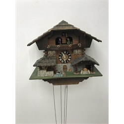 Large contemporary Swiss Chalet type cuckoo clock, W40cm