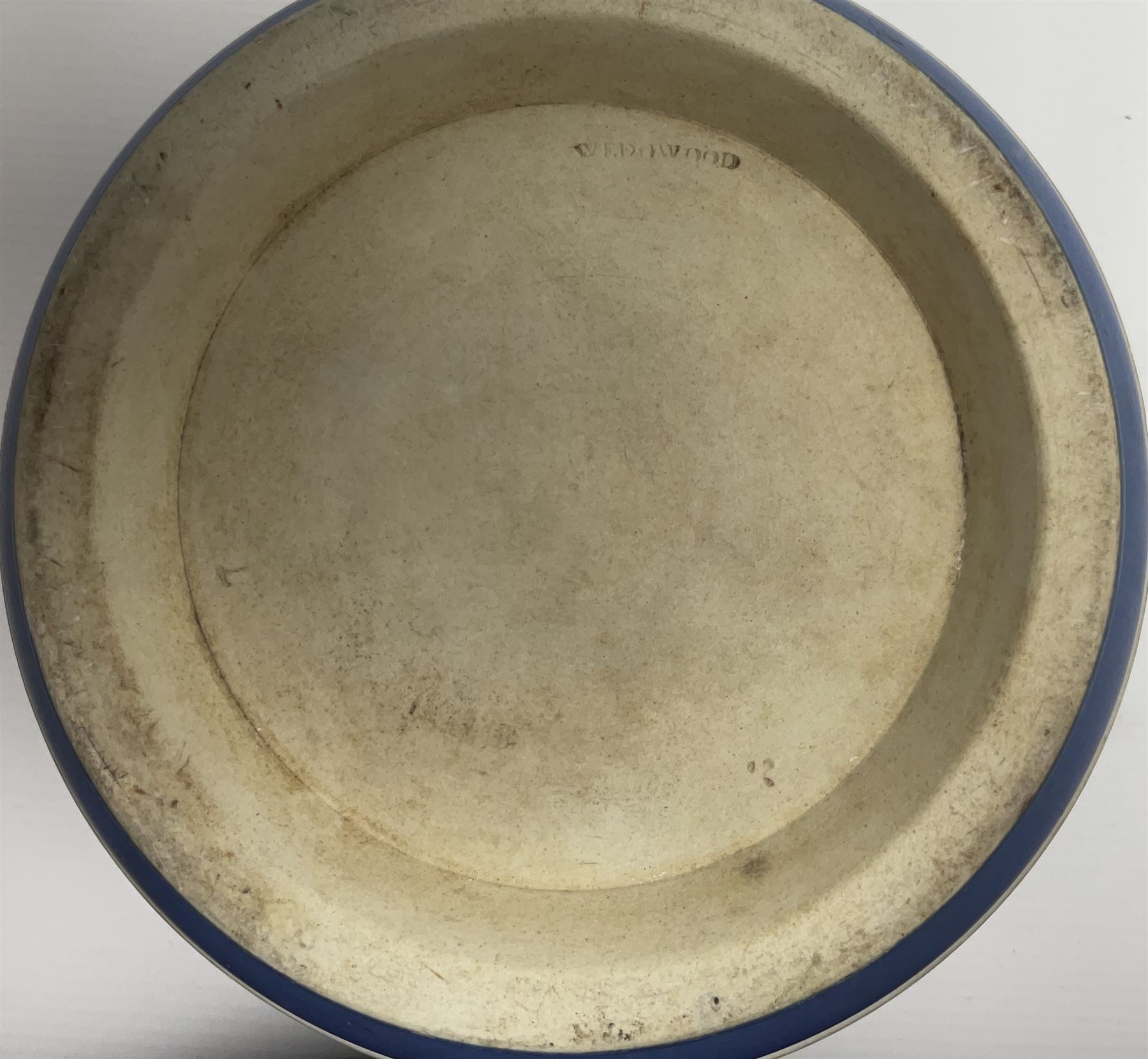 Victorian Wedgwood blue jasperware jardiniere H16.5cm; Victorian copper lustre jug; James Kent art deco style green glazed jug; and Beswick figure of a singing cat (4)