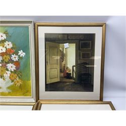Four framed painting and prints, including still life and figural scenes  