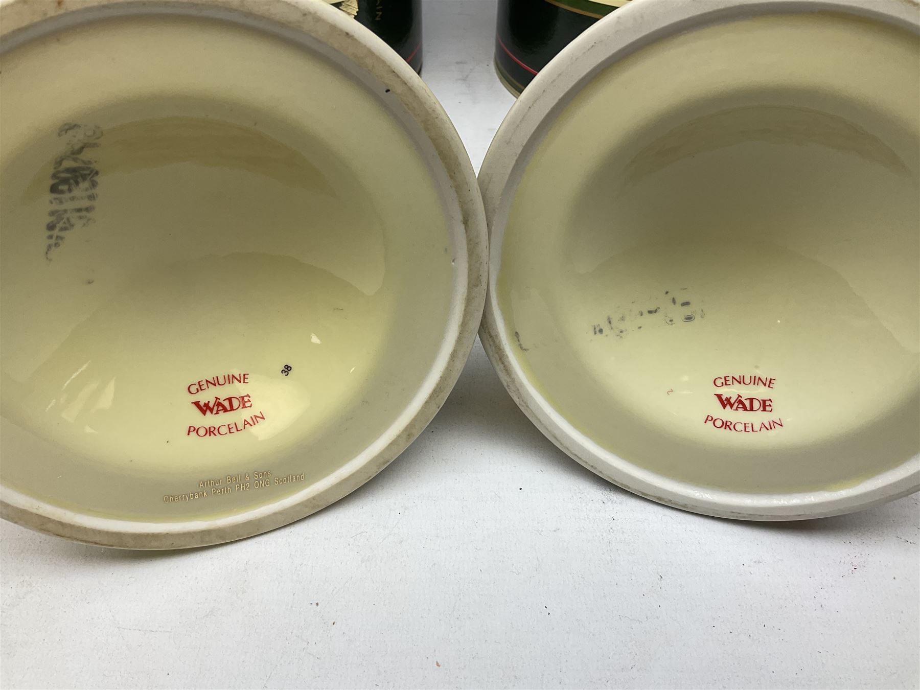 Six Bell's Old Scotch Whisky Christmas ceramic decanters comprising 1988, 1989, 1992, 1996, 1997 and 1998 all in original boxes and decanter seals intact 