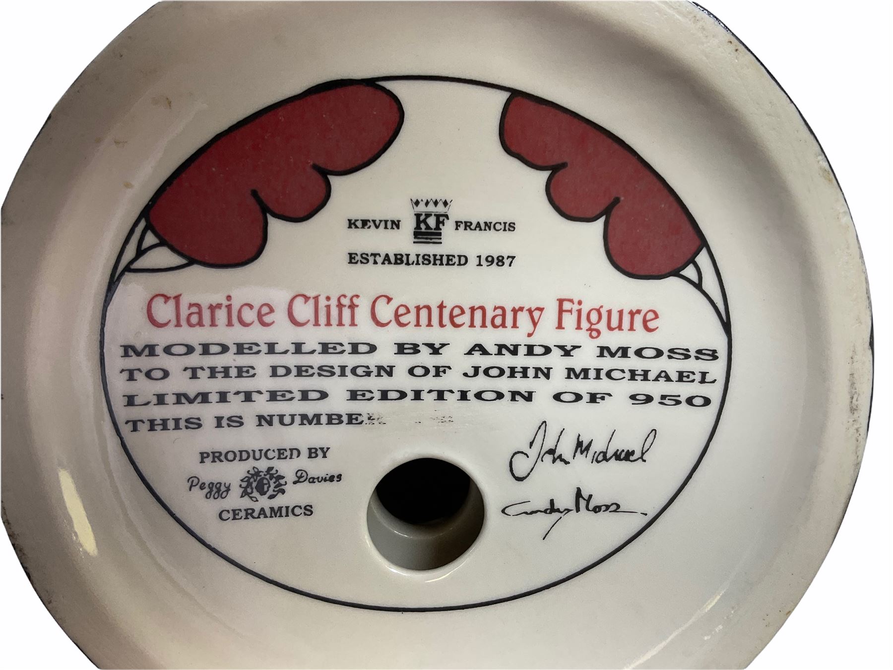 Three Kevin Francis figures produced by Peggy Davies ceramics, Clarice Cliff Centenary Figure H27cm, Tallulah Bankhead H26cm and Chantella H21cm. 