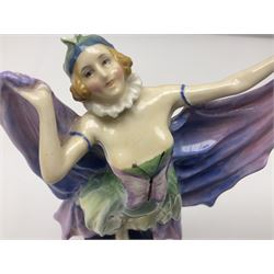 1930's Royal Doulton figure Butterfly Girl, by Leslie Harradine HN 1456, potted by Doulton & Co, with green stamp beneath, H16cm 