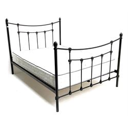 Victorian style black metal 4’ 6”  bedstead, with mattress 