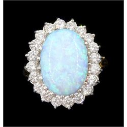 Silver-gilt opal and cubic zirconia cluster ring, stamped Sil