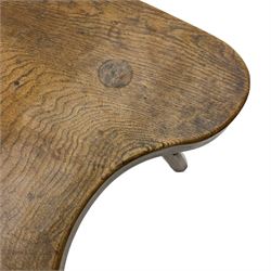 'Mouseman' circa. 1930s/40s adzed oak kidney shaped table, on octagonal tapered supports, carved with mouse signature, by Robert Thompson of Kilburn