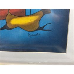 Kiwanuka (African 20th century): Tribal Scenes, set four watercolours on fabric signed 38cm x 61cm (4)