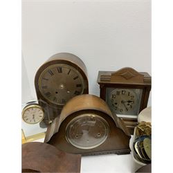 Collection of clock and watch parts - various cases some with movement, ebonised and marble plinths, various clock movements, clock dials, bezels, watches and watch parts etc... in two boxes