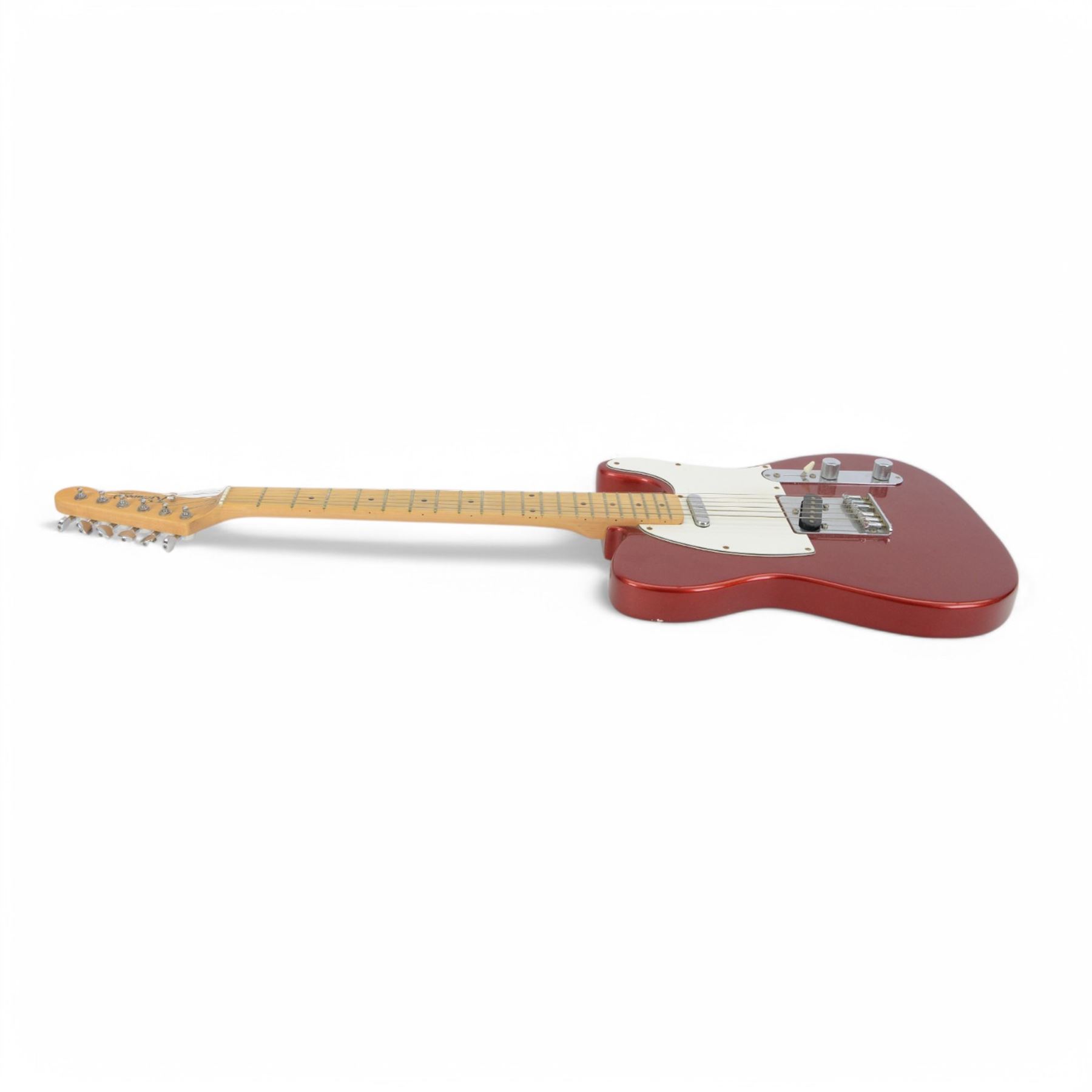 Two Richwood electric guitars, comprising Stratocaster style with cream body and Telecaster style with red metallic finish, L99cm