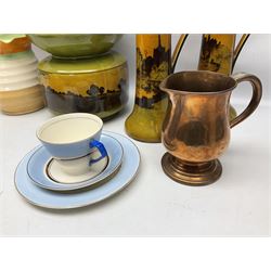 Royal Doulton wide rimmed jardinière, together with two Royal Doulton jugs, Arthur Wood jugs etc
