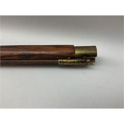 Reproduction non-firing Kentucky style flintlock musket musket, the 87.5cm hexagonal barrel with ramrod under, brass and brassed furniture and patch box to walnut stock L131cm overall
