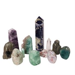 Large sodalite obelisk, together with rubellite specimen, polished fluorite and other polished specimens, sodalite obelisk H25cm  