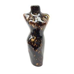 A 1980's Murano tortoiseshell effect glass sculptural vase, modelled in the form of a female torso, unsigned, H34cm. 