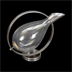 Christofle Fidelio wine decanter, the glass decanter held in a circular band silverplate frame standing on a round foot, with makers mark on the band, H25cm