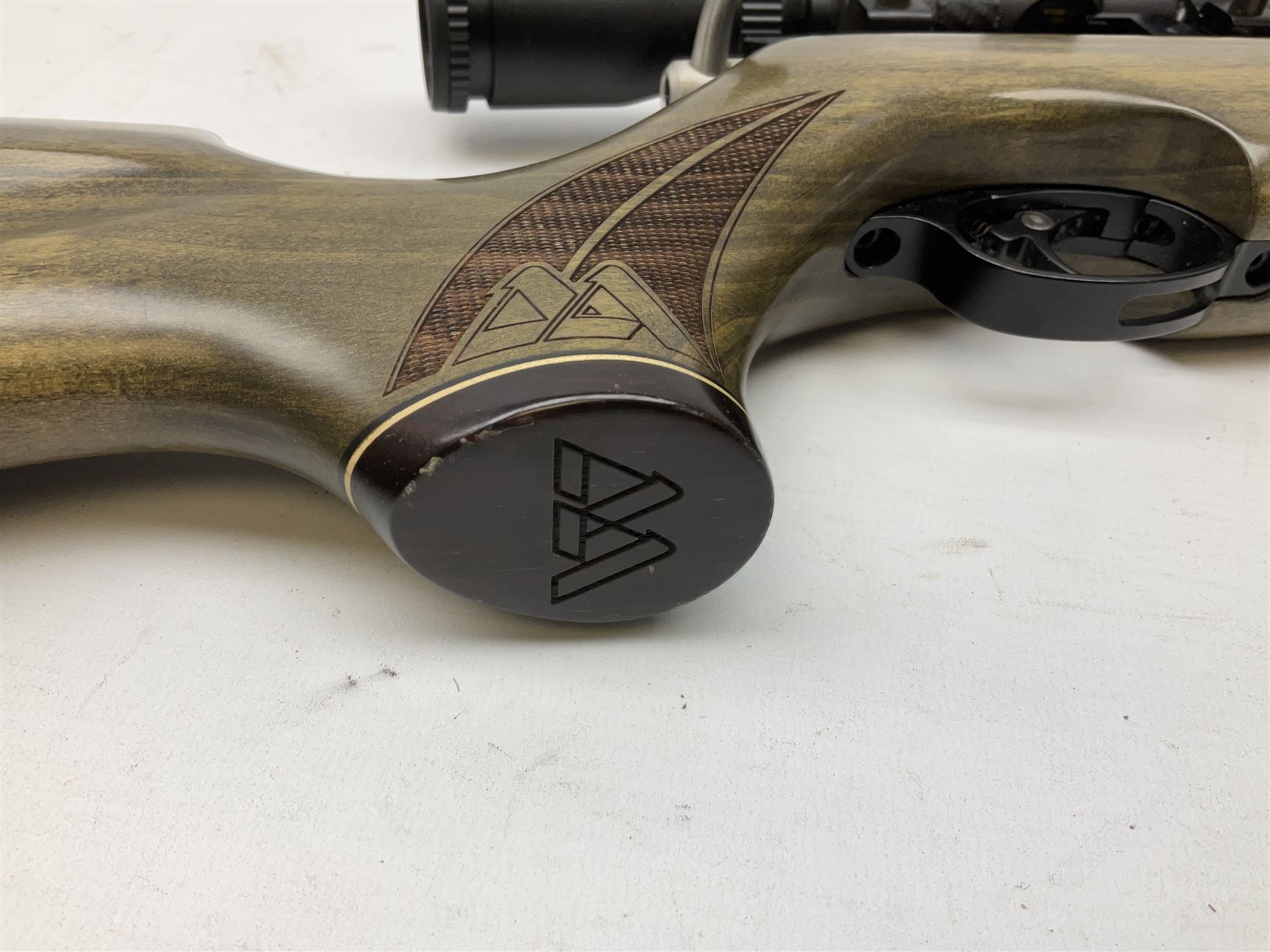 Air Arms S400F Carbine bolt-action .22 multishot air rifle, pump-up action, adjustable trigger, fitted with sound moderator and Nikko Stirling Mountmaster 3-9 x 50 telescopic sight, complete with stirrup type pump, pressure gauge etc, serial no.135456, L106cm; in gun sling