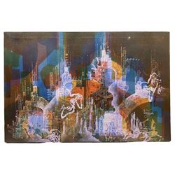 Jan Wenczka (Polish 1946-): Abstract Cityscape, oil on canvas signed 51cm x 76cm (unframed)