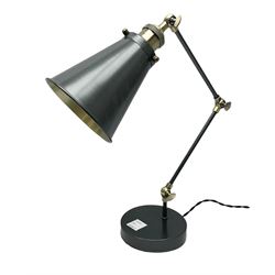 Adjustable dark grey and brushed metal effect industrial angle poise table lamp, H44cm