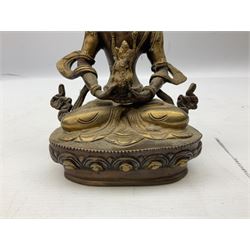 Cast brass figure of a seated Buddha, H21cm