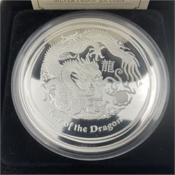 Queen Elizabeth II Australia 2012 'Australian Lunar Silver Coin Series II Year of the Dragon' silver proof five ounce coin, cased with certificate