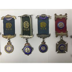 Nine silver Masonic jewels, hallmarked, including Royal Masonic Institutions for girls 1932 and 1924, Order of Buffalo Primo, Railway Lodge 8074 etc 