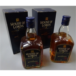  House of Lords Delux Blended Malt Scotch Whisky, aged 12 Years, 70cl, 40%vol, blended with the velvet Malt of the smallest Distillery in Scotland, in cartons, 2 btls. This Whisky only available from the House of Lords Shop. Provenance: Yorkshire Private Collector   