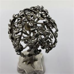 Modern silver and silver-gilt model of a partridge in a pear tree, hallmarked London 1979, maker's mark RFE, H9.5cm