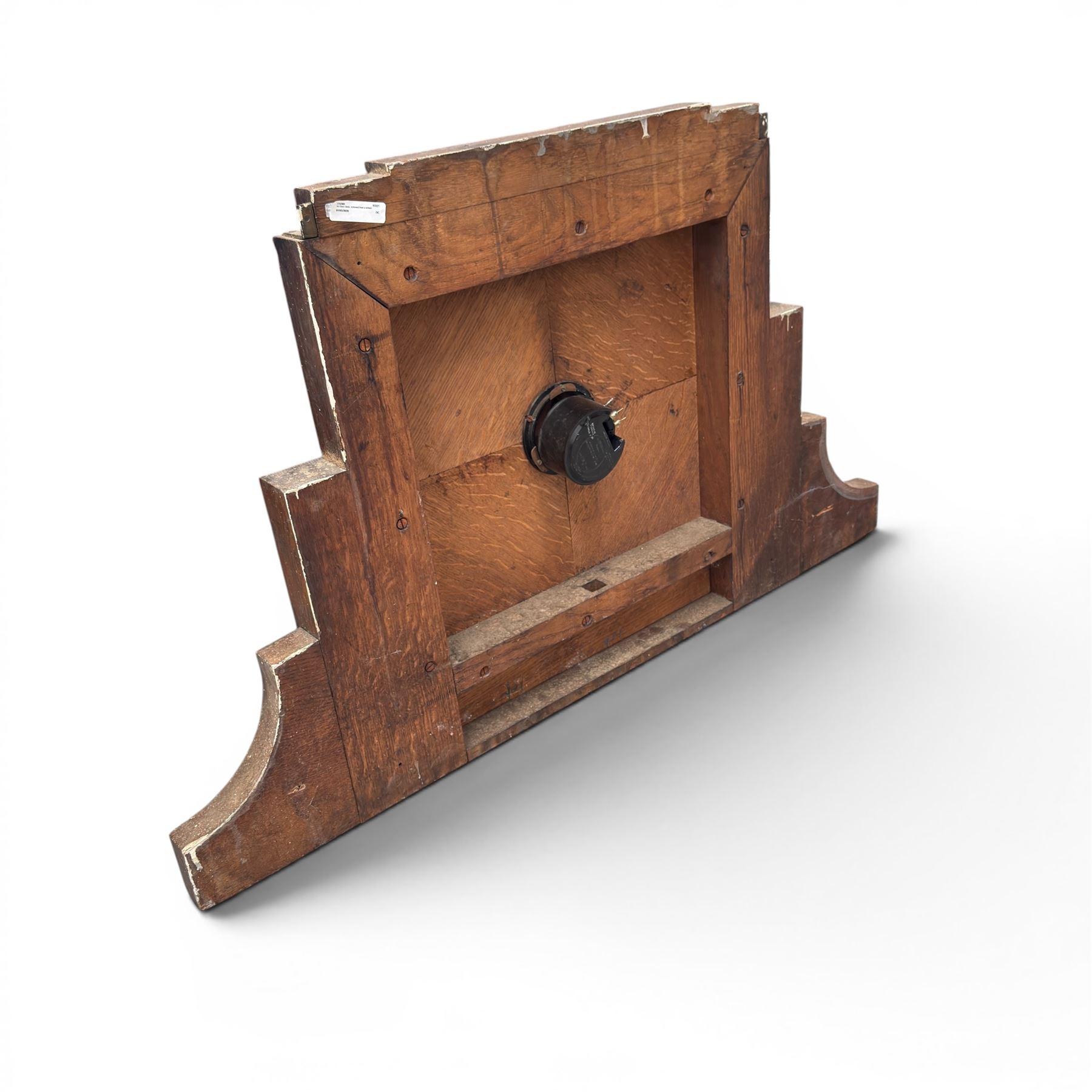 Large art deco style oak clock, removed from a school with electric movement 
