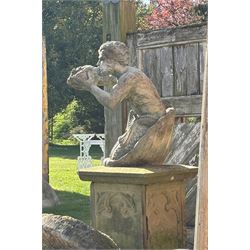 Reconstituted stone garden statue water fountain modelled as Triton, mid 20th century, in characteristic pose. H85cm - COLLECTION BY APPOINTMENT FROM: The White House, Thirsk Road, Easingwold, York, YO61 3NF - CALL 01723 507111 TO ARRANGE