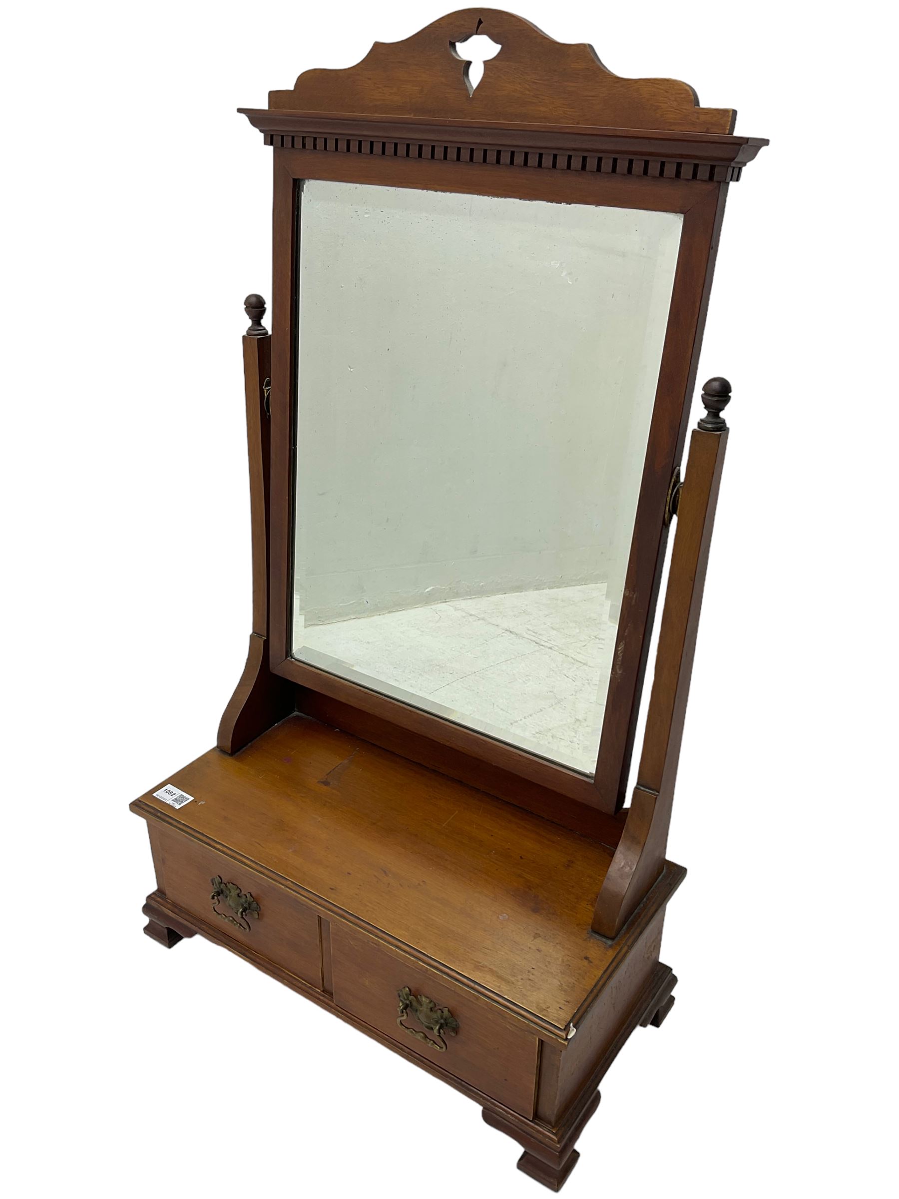 Edwardian walnut freestanding dressing table mirror, rectangular
