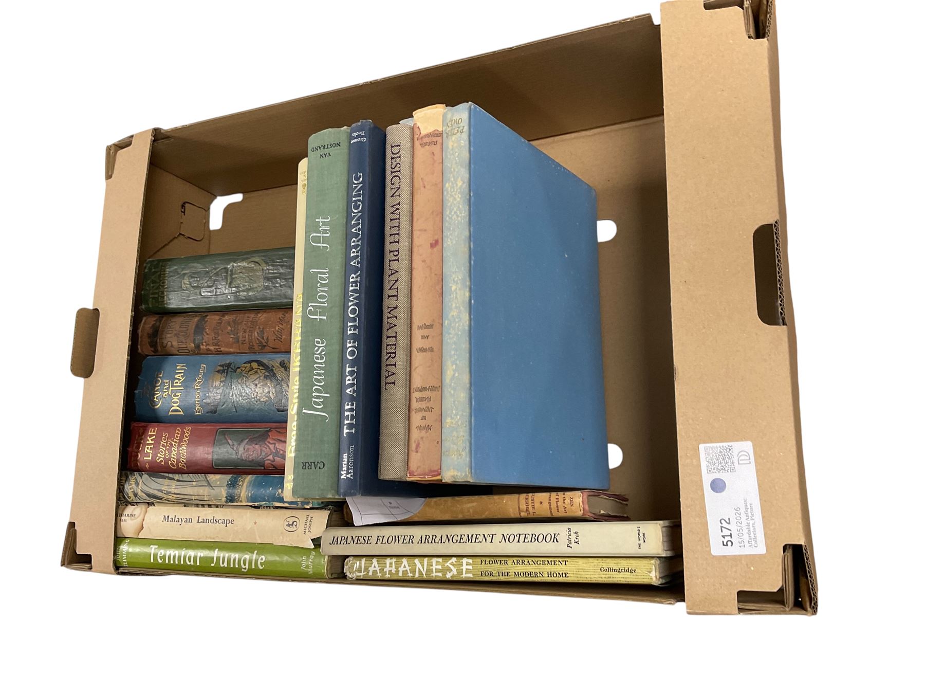 Collection of books, including John Slimming; Temiar Jungle, Duck Lake; Stories of the Canadian Backwood, The Art of Japanese Flower Arranging etc 