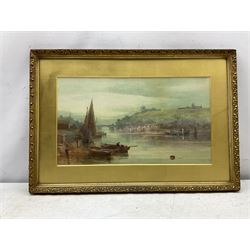 Miss M Freeman Kempson (Scottish exh.1880-1911): Fishing Boats in the Upper Harbour Whitby, watercolour signed 25cm x 44cm