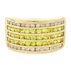 14ct sapphire and diamond half eternity ring, channel set with two rows of round brilliant...