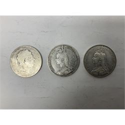 George III 1820 crown and two Queen Victoria 1889 crown coins (3)