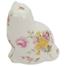 Four Royal Crown Derby paperweights, comprising Large Ram with gold stopper, Penguin with gold stopper, The Spaniel with gold stopper and box and Contented Cat with gold stopper and box   