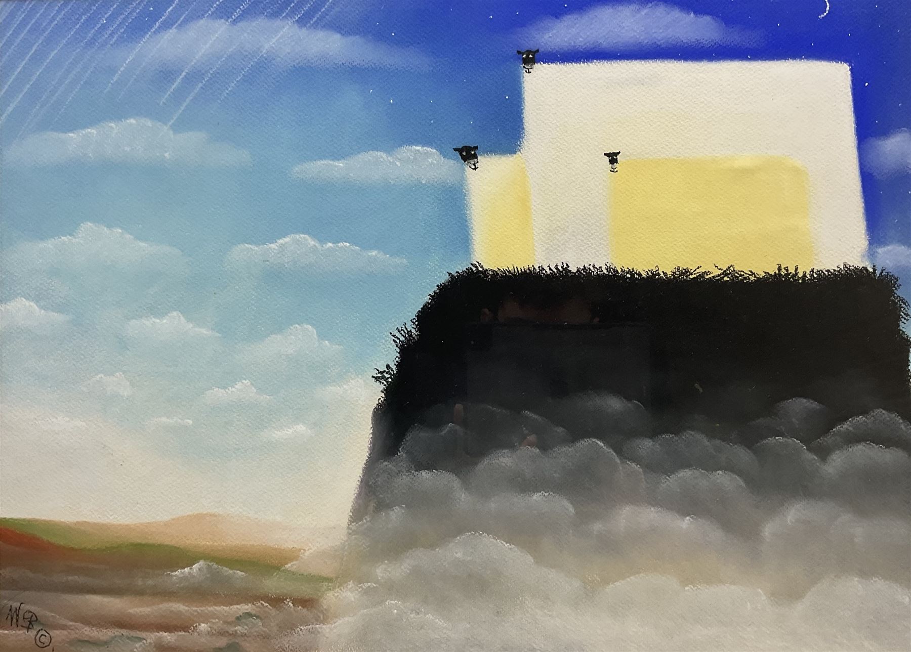 Mackenzie Thorpe (British 1956-): 'Farther and Farther Away', pastel signed with monogram and dated '93, titled verso 44cm x 61cm 
Provenance: the vendor’s father attended Thorpe’s art school in Richmond and the two became firm friends; this painting has never been on the open market before.