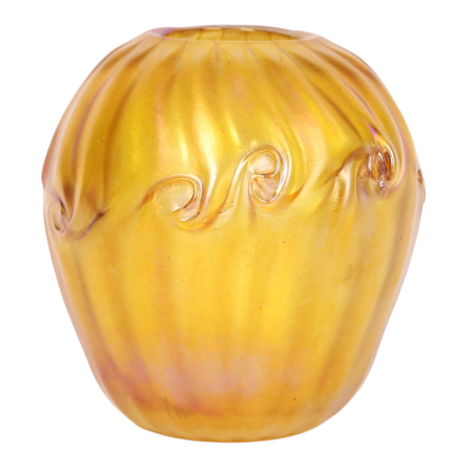 John Ditchfield for Glasform vase, of ovoid from, iridescent yellow, signed beneath, H14cm  