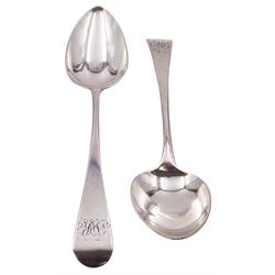Two George III silver Old English pattern table spoons, hallmarked Thomas Wallis II, London 1806, and Peter & William Bateman, London 1811, approximate total weight 4.34 ozt (135.3 grams)