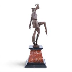 Art Deco-style bronze of a dancing girl on marble plinth base, H46cm