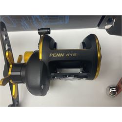 Three multiplier spool sea fishing reels, to include Swedish Abu Ambassaduer 700c Black, with spare spool, Swedish Abu Garcia Ambassadeur 6500 C3 CT MAG and Penn 515 MAG2, all boxed