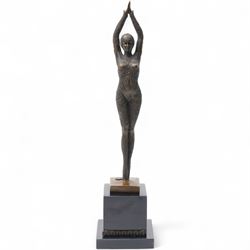 After Dimitri Chiparus - Starfish Dancer, art deco style bronze upon black marble plinth, overall H48.5cm