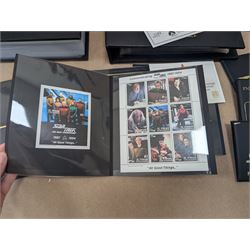 Star Trek collectables, including Danbury Mint '22ct Gold Card Collection', PCS Stamps and Coins Official US Postage Celebrating The Original Star Trek Series, Star Trek St Vincent and Grenadines first day cover collection, four stamp sets and a framed set of similar stamps, commemorative coins, Star Trek The Experience Las Vegas coin, three commemorative 'gold stamps' and three albums of collectors cards and telephone cards