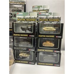 Corgi - twenty-six Showcase Collection 'Fighting Machines' for tank warfare including four-model pack, three two-model packs, WWII Legends, D-Day 60th Anniversary etc; all boxed (26)