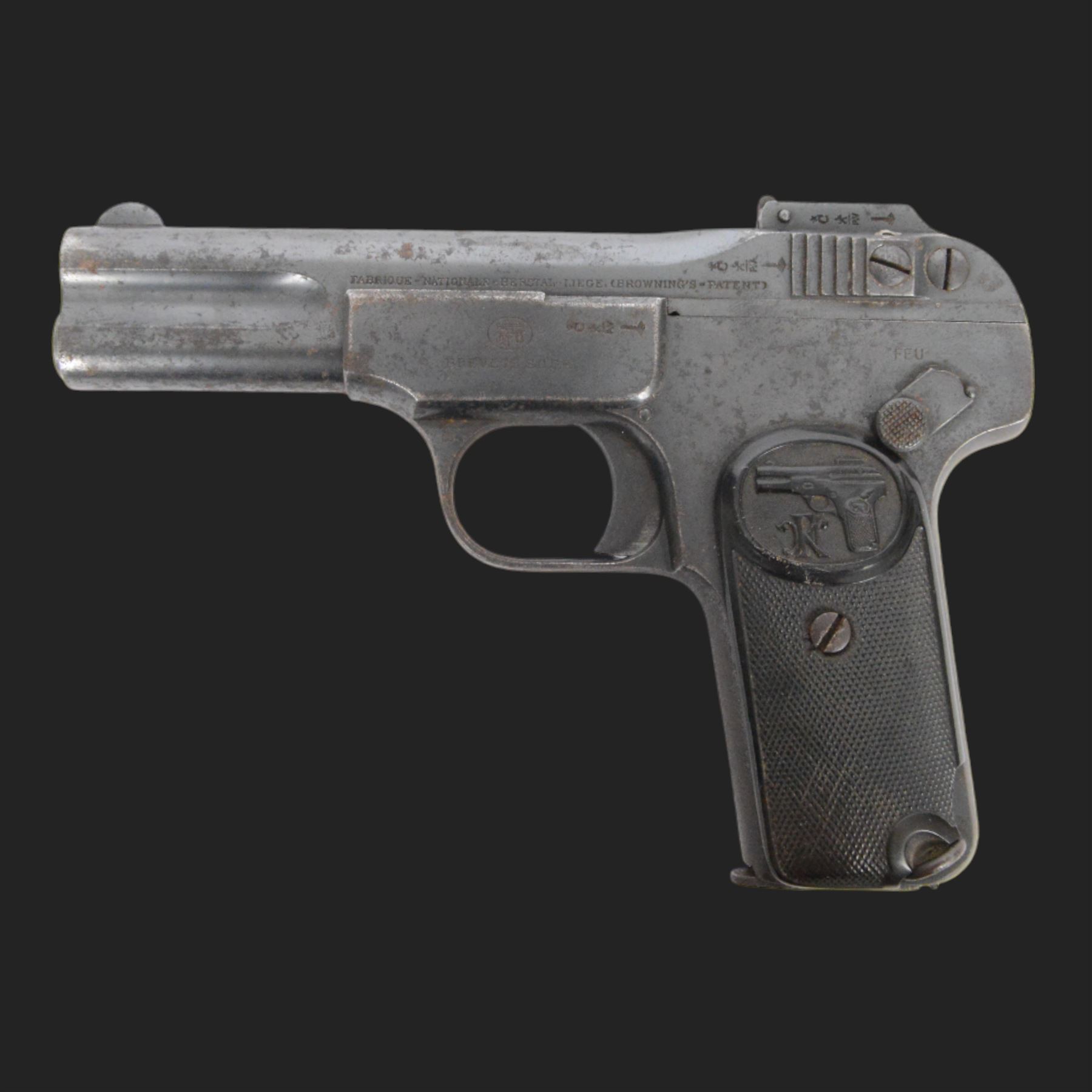 Deactivated FN Model semi-automatic pistol, barrel marked - Fabrique Nationale D'Armes Herstal - Liege (Browning-Patent), frame with FN Trademark and stamped Brevete SGDG. Serial no. 123319, Deactivation Certificate no. 166110 30/11/2021